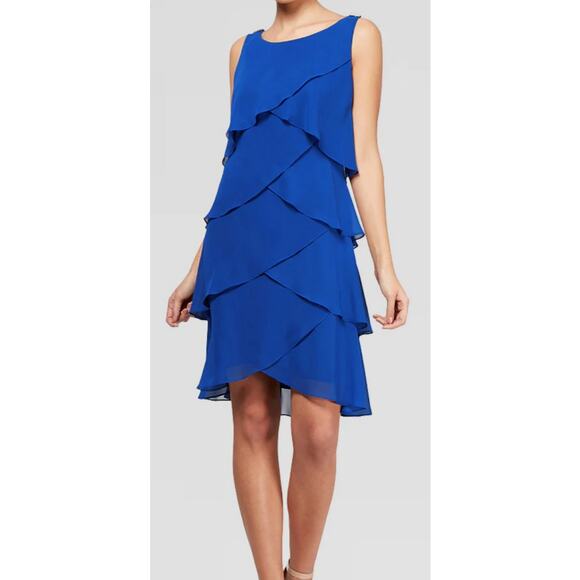 SLNY Tulip Tiered Chiffon Cocktail Dress with Barrel Pins Size 6 NWT - Picture 1 of 10